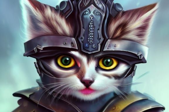 Kitten Soldier in Fantasy Armor