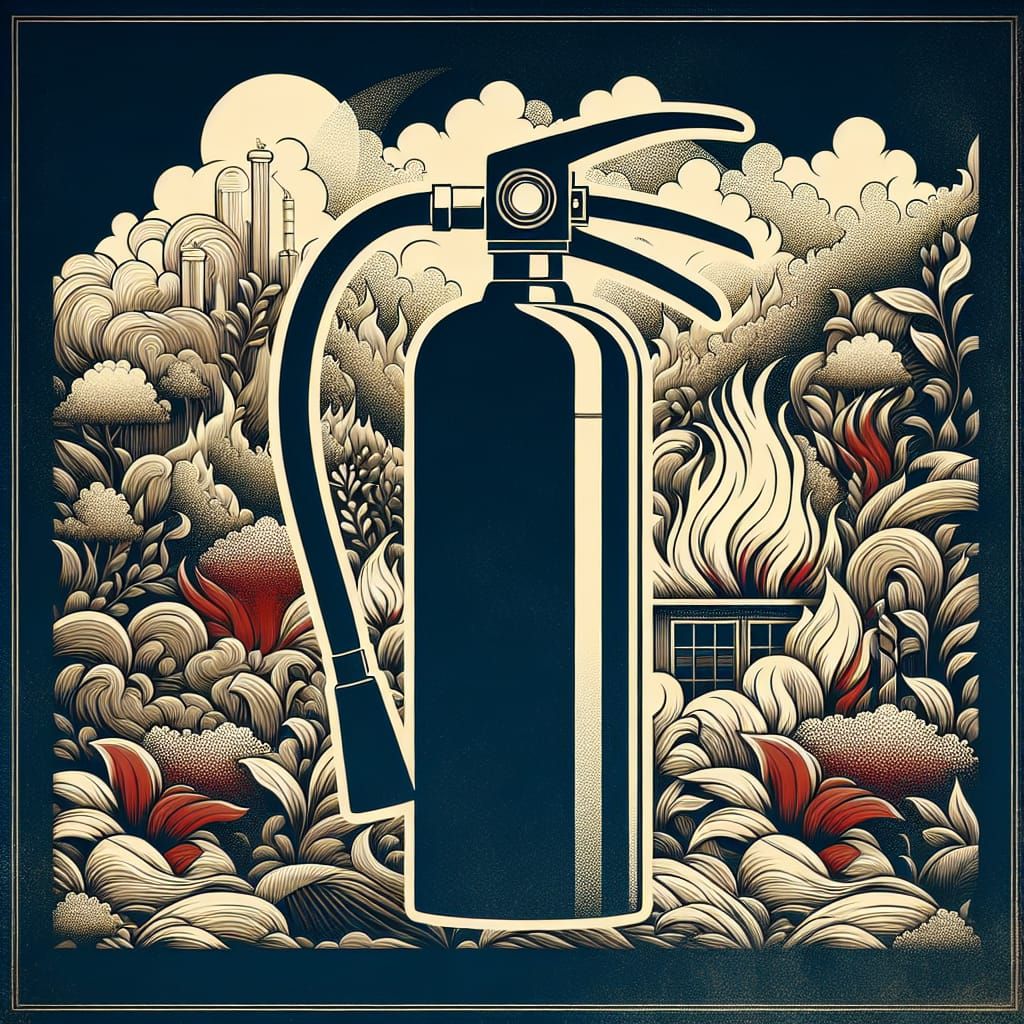 Fire Extinguisher Silhouette Over Lush Matte Painting