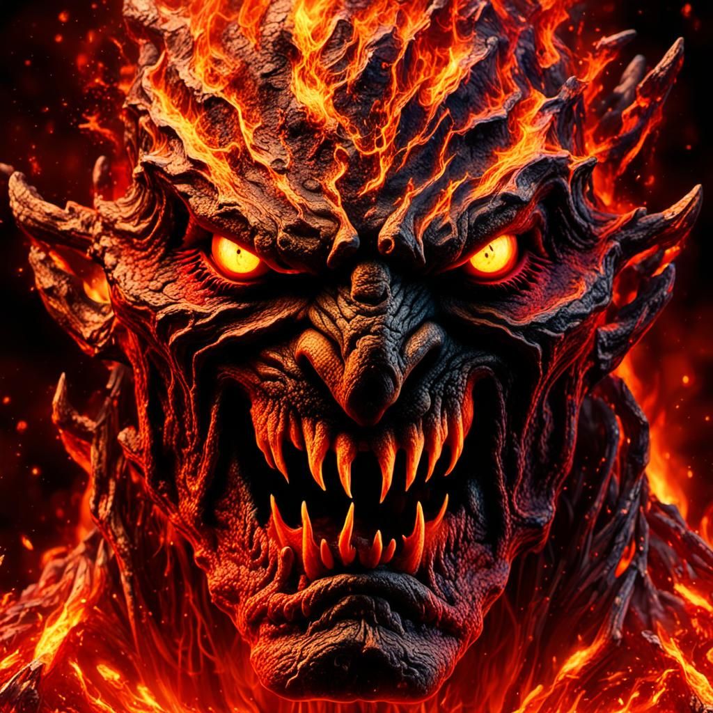 Magma Monster Face in Volcanic Inferno