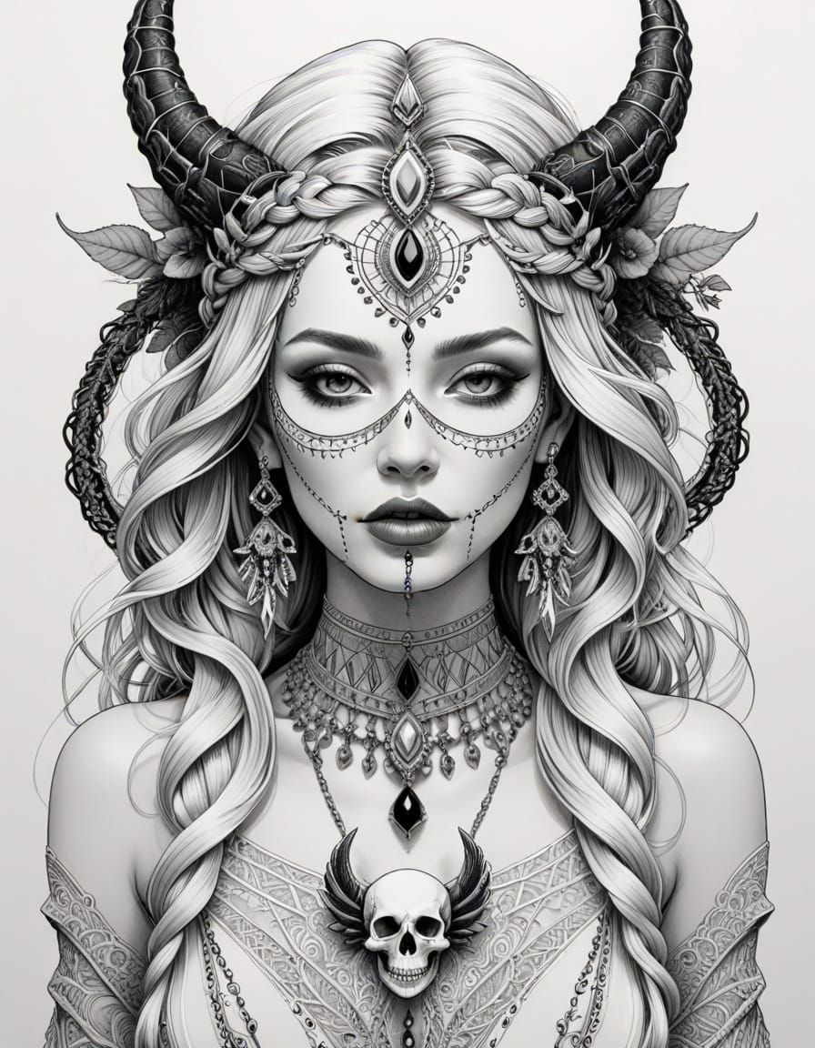 Symmetrical Digital Art of a Pale Exotic Witch