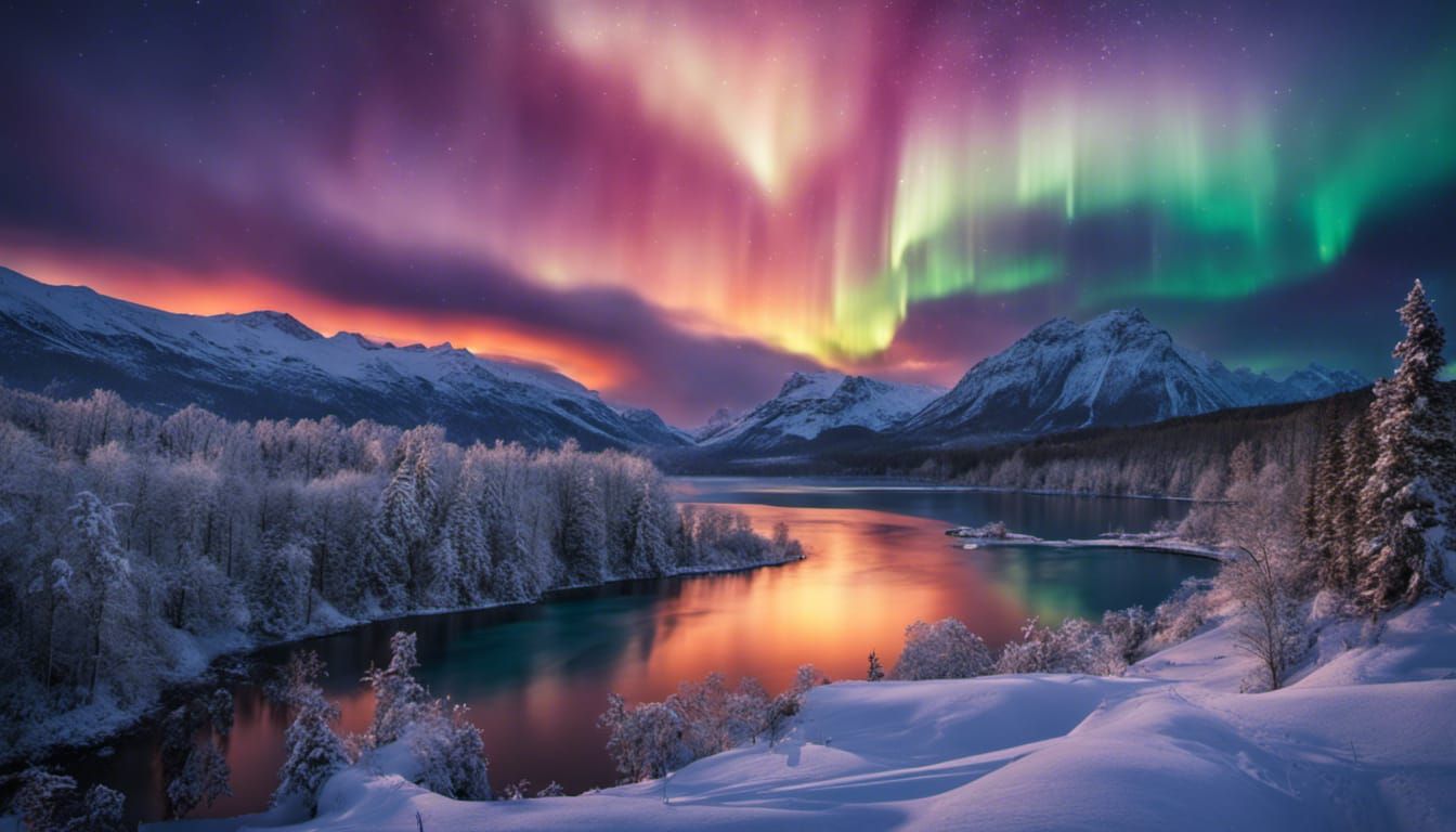 Dramatic Aurora Lights Fill Winter Sky