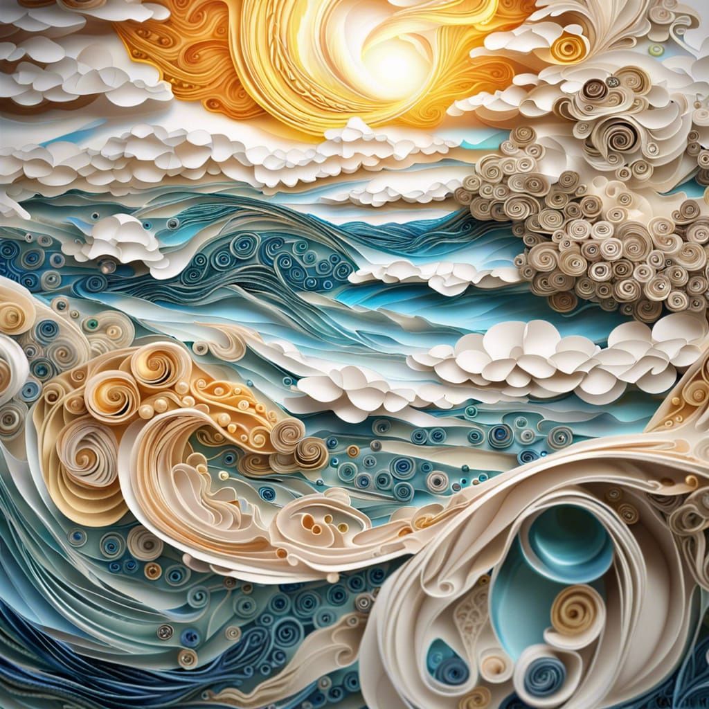 Origami Beach Landscape in Dreamlike Style