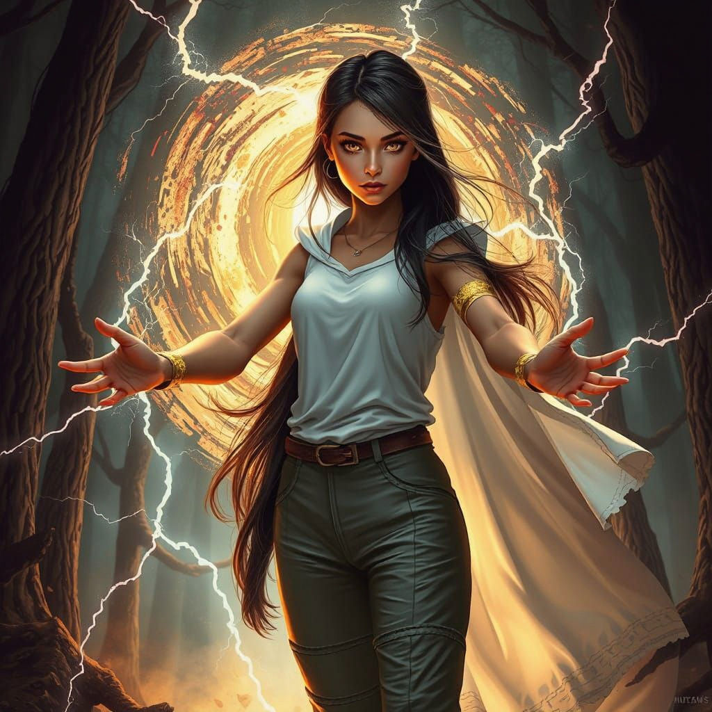 Mystic Girl Conjures Energy Vortex in Dramatic Style