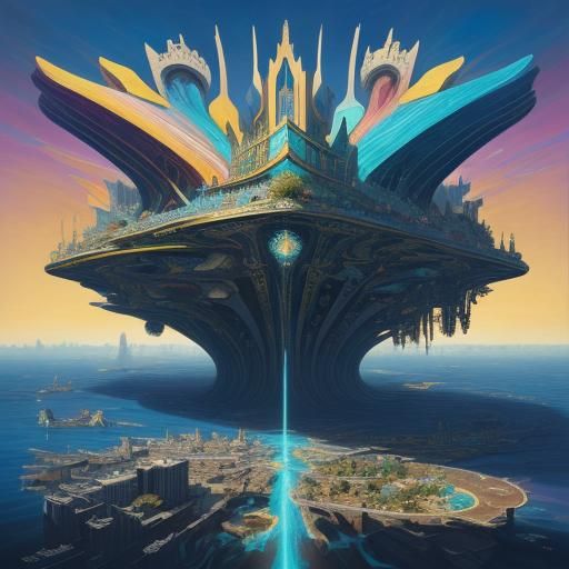 Surreal Mathematical Cityscape in Oil Painting Style