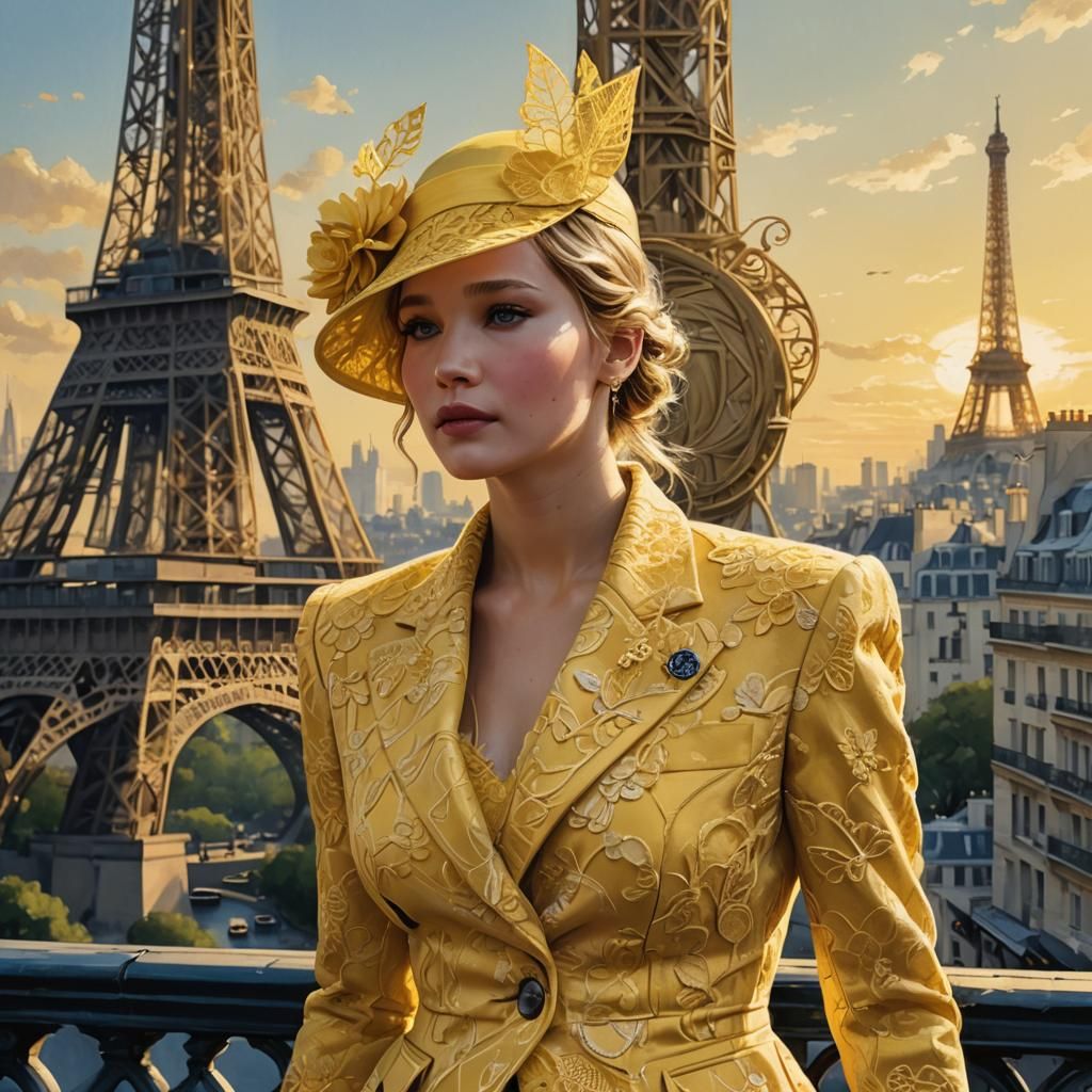 Jennifer Lawrence in Yellow Chanel Suit, Paris