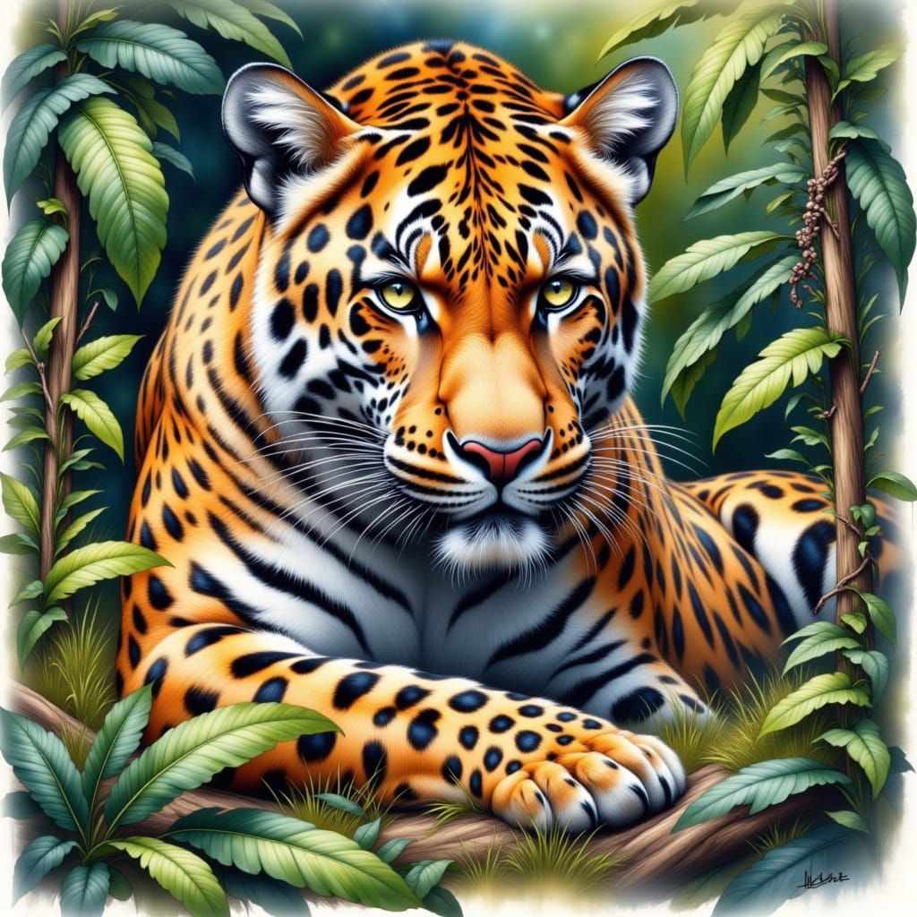 Hyper-Realistic Leopard in Color Pencil Style