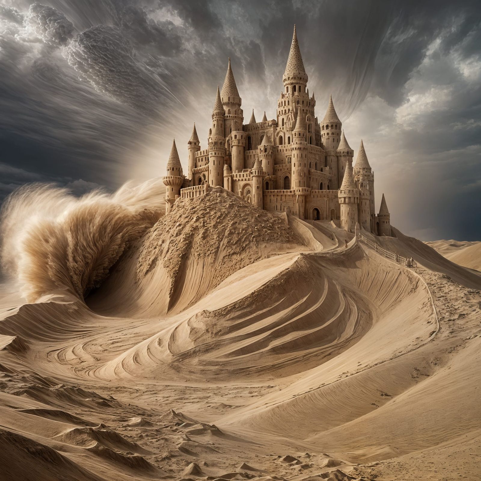 Giant Sandcastle Rises from Desert Sandstorm