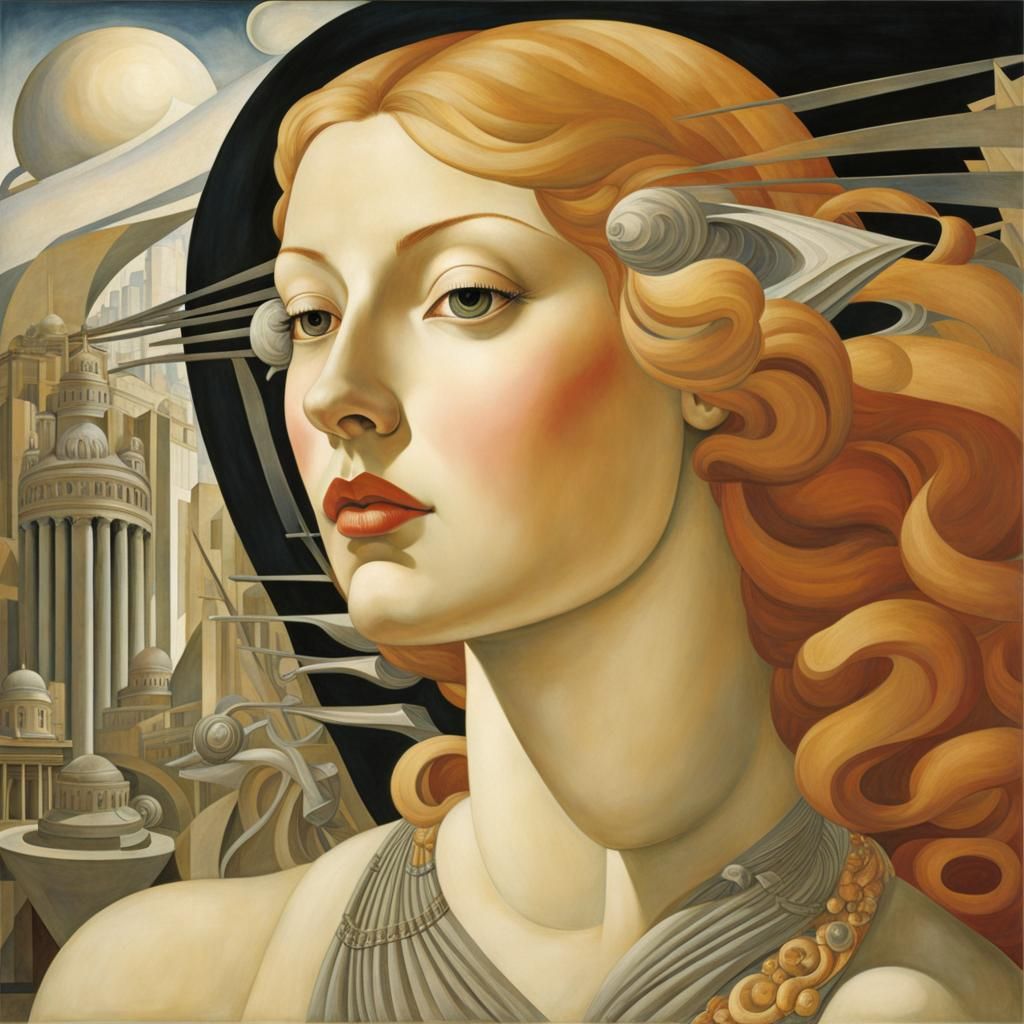 Love Goddess Over Allegorical Wartime Landscape