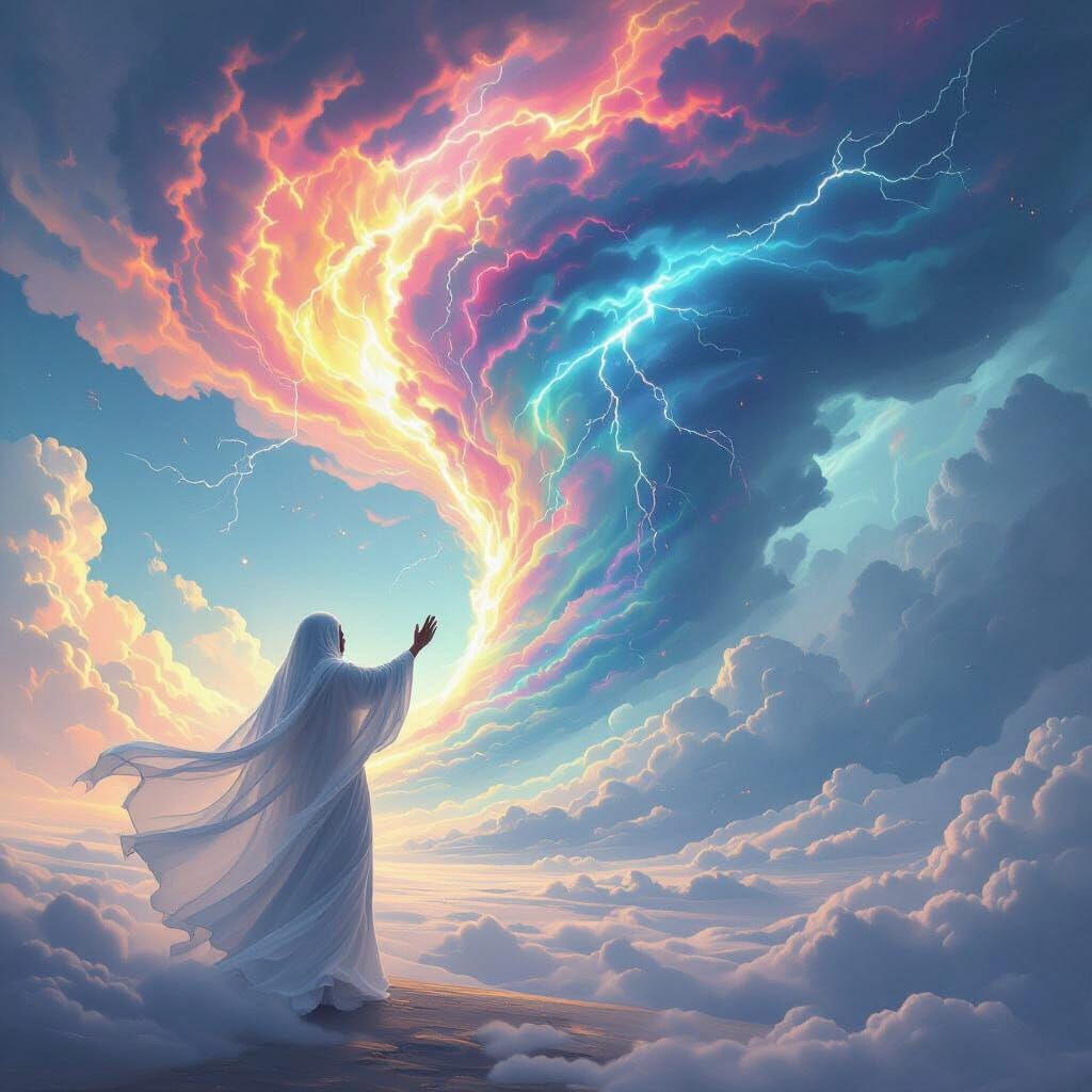 Ethereal Being Summons a Colorful Tornado