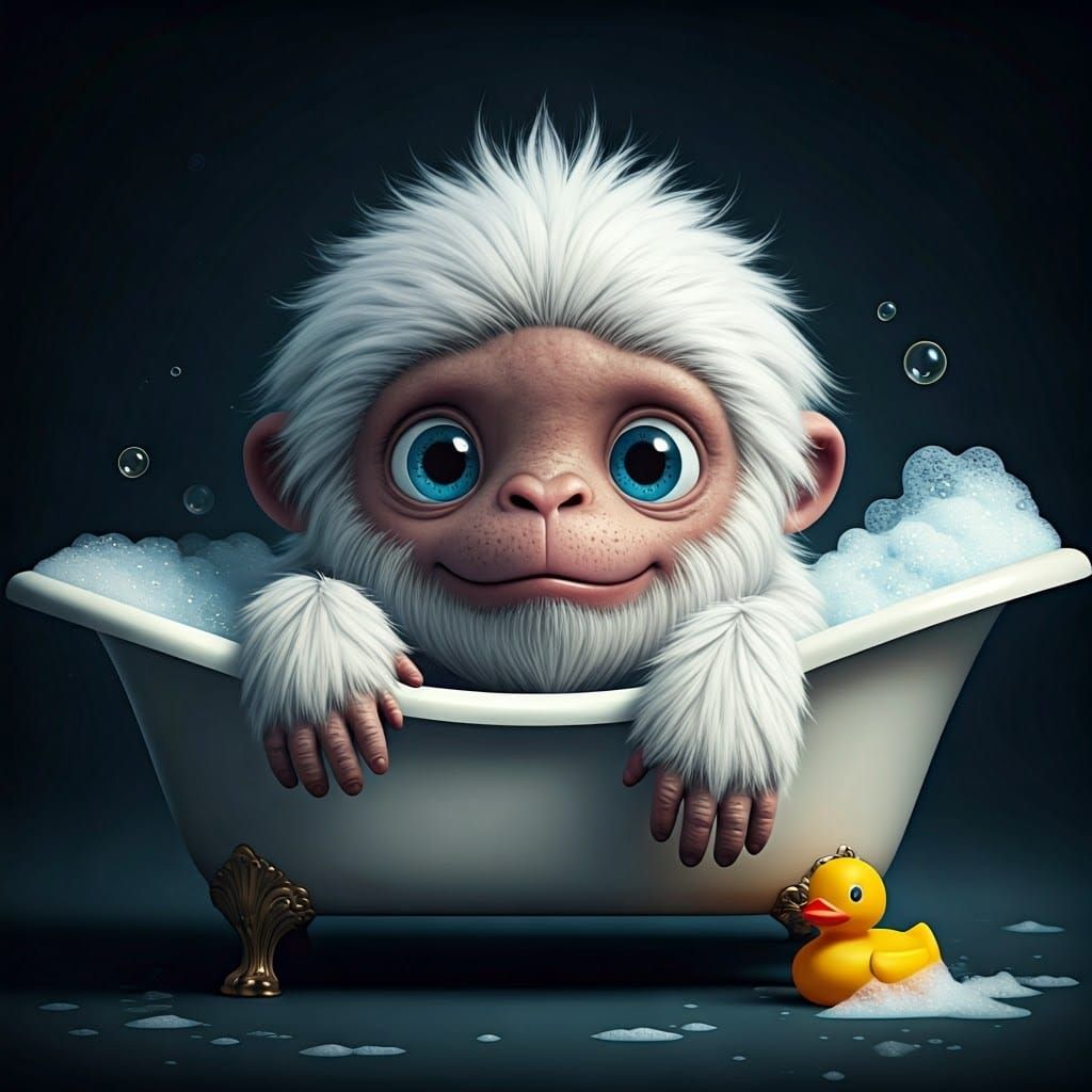 Cute Baby Yeti in the Bath