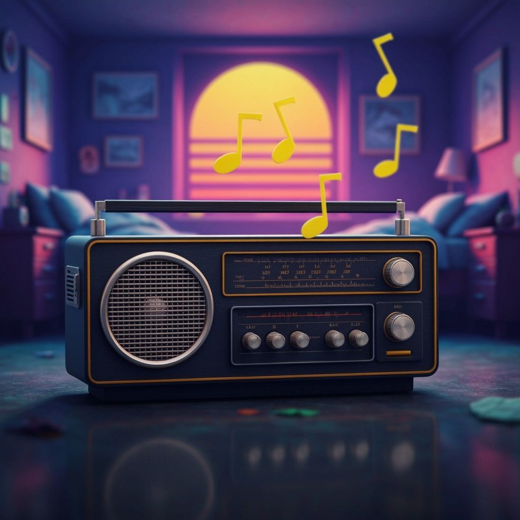 Retro 80s Radio with Floating Notes