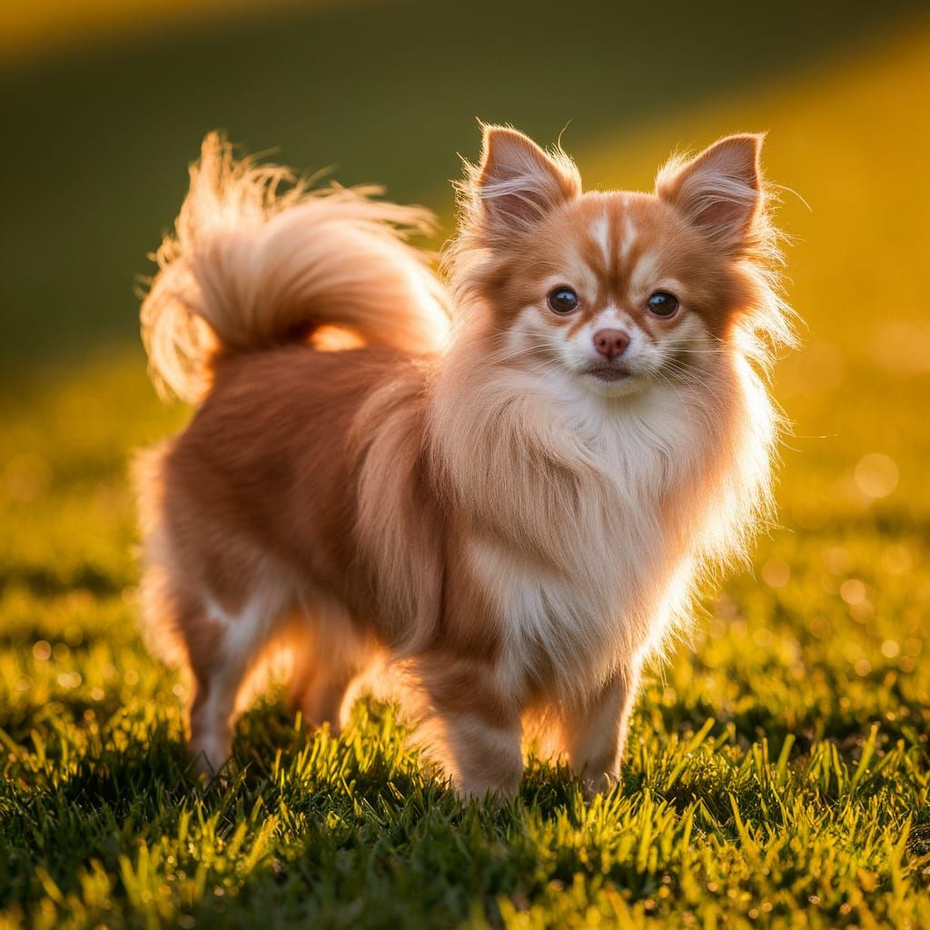 Stunning Orange Tabby Chihuahua Hybrid in Warm Golden Light