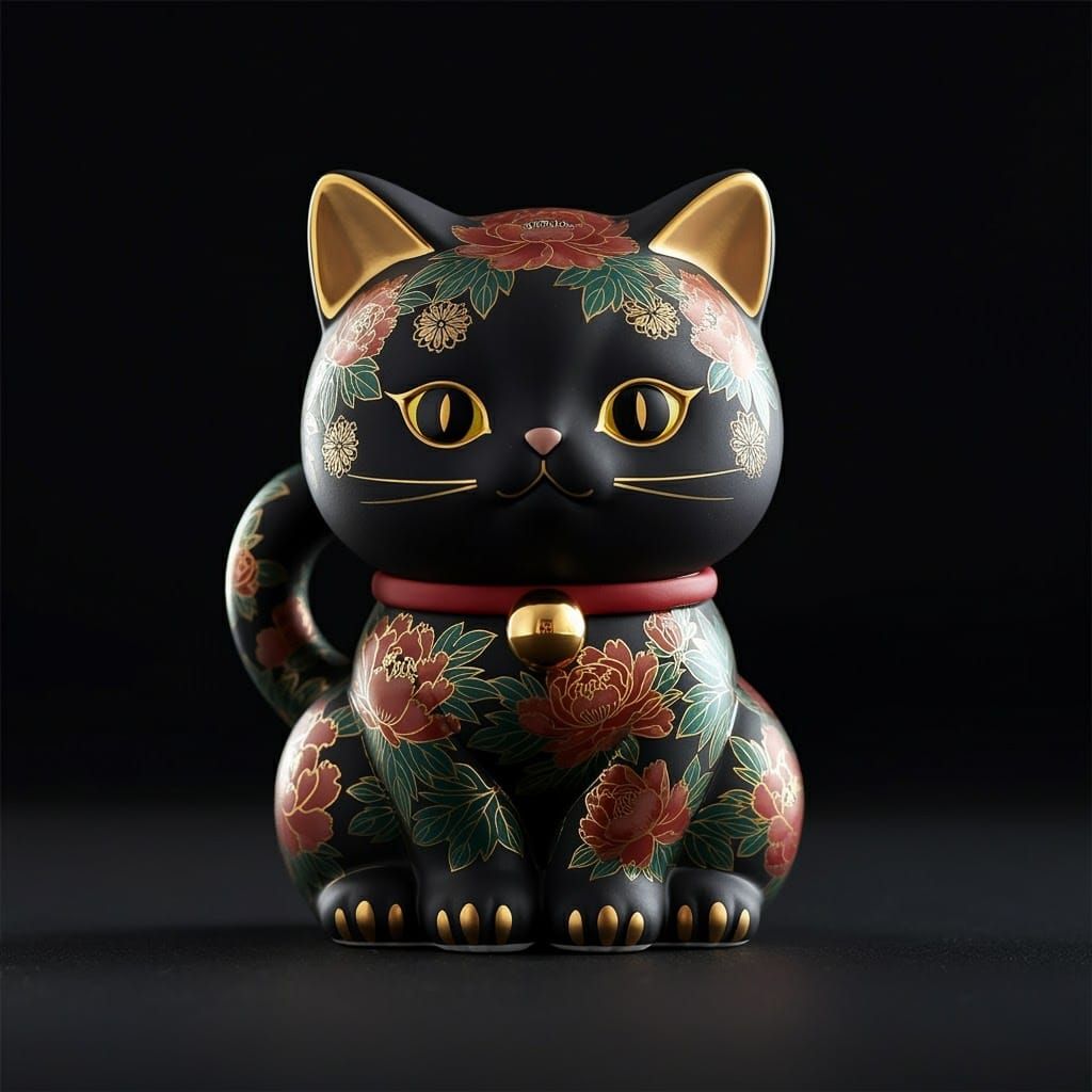 Japanese Moriage Pottery Cat Figurine in 3D