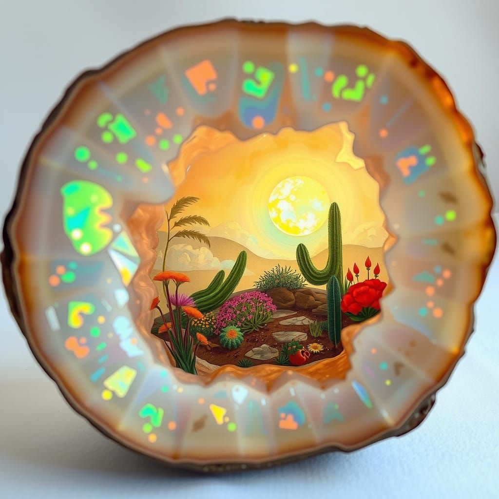 Desert-scape in opalescent geode