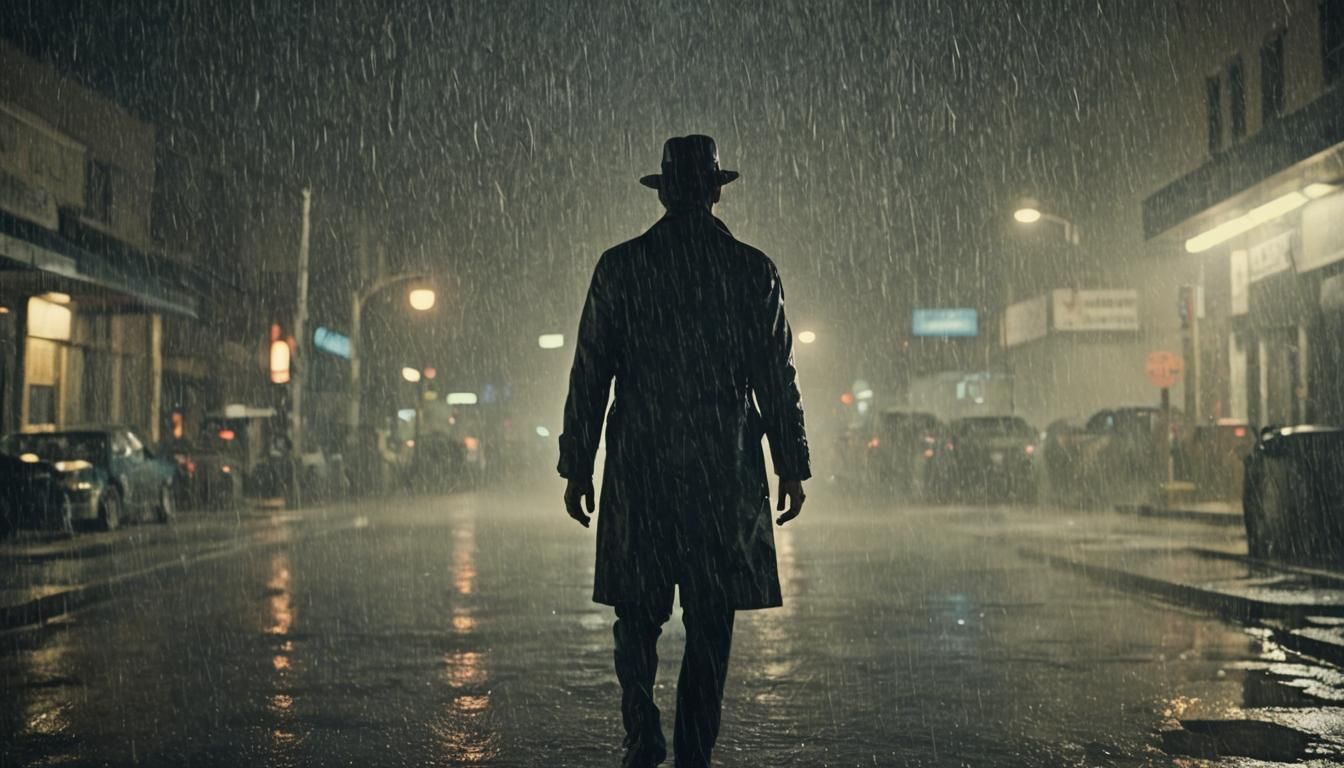 Rain Outlines an Invisible Man: Cinematic Film Still