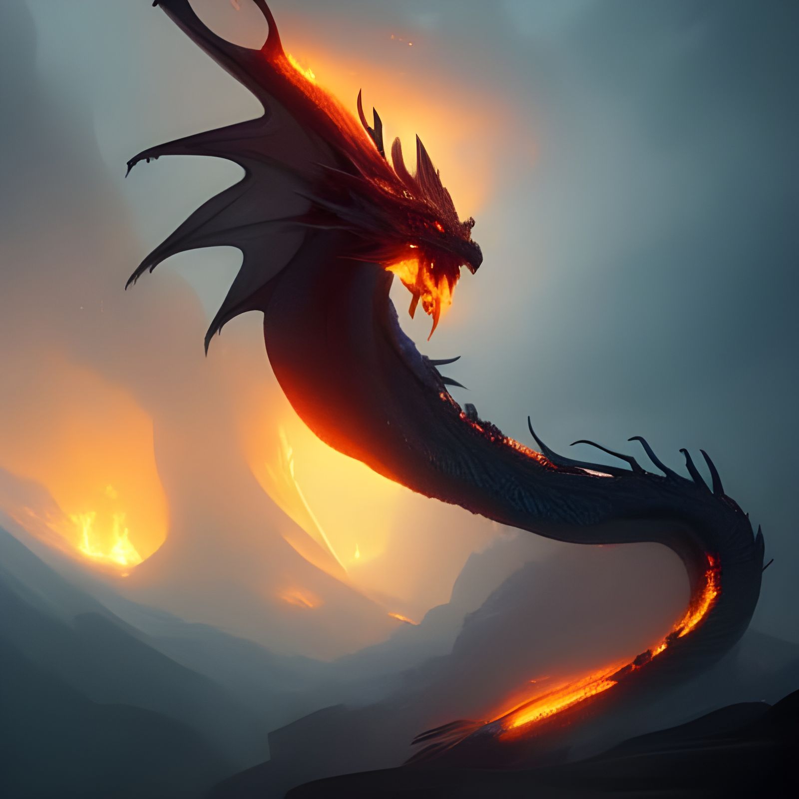 Hyperdetailed Fire Dragon in Dark Fantasy Style