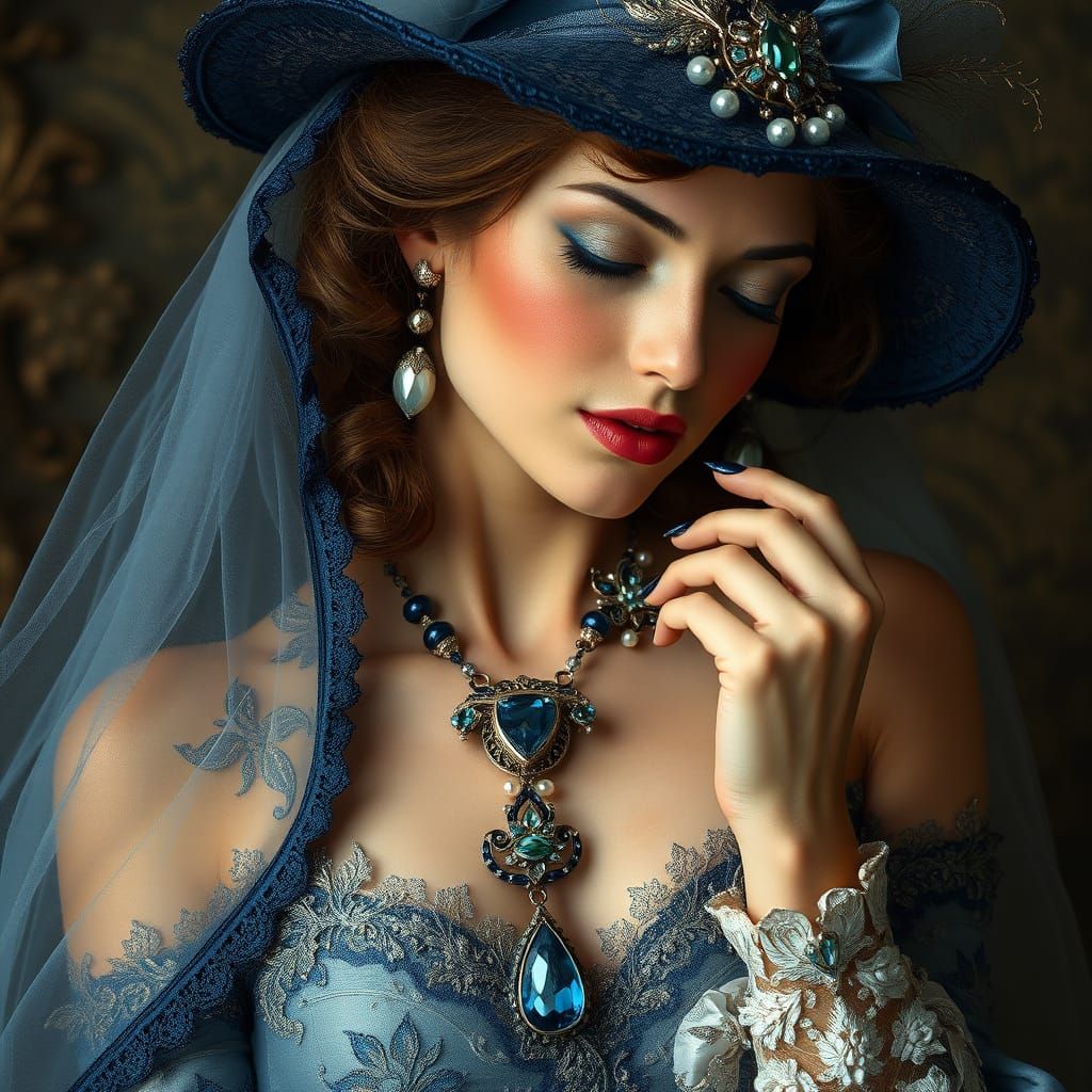 Elegant Woman in Silk and Lace: Art Nouveau Style