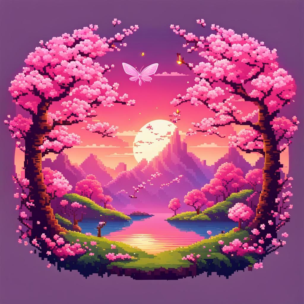 Pink Pixie in Cherry Blossom Land: SNES Pixel Art