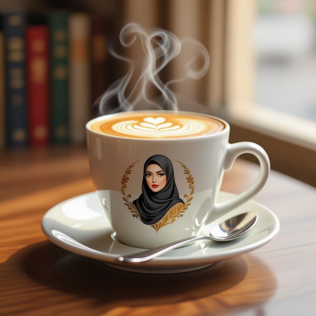 Hyperrealistic Latte Art in White Abstract Cup