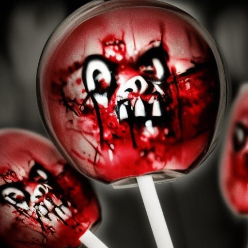 Horror Man with Bloody Lollipop: Hyperrealistic Image