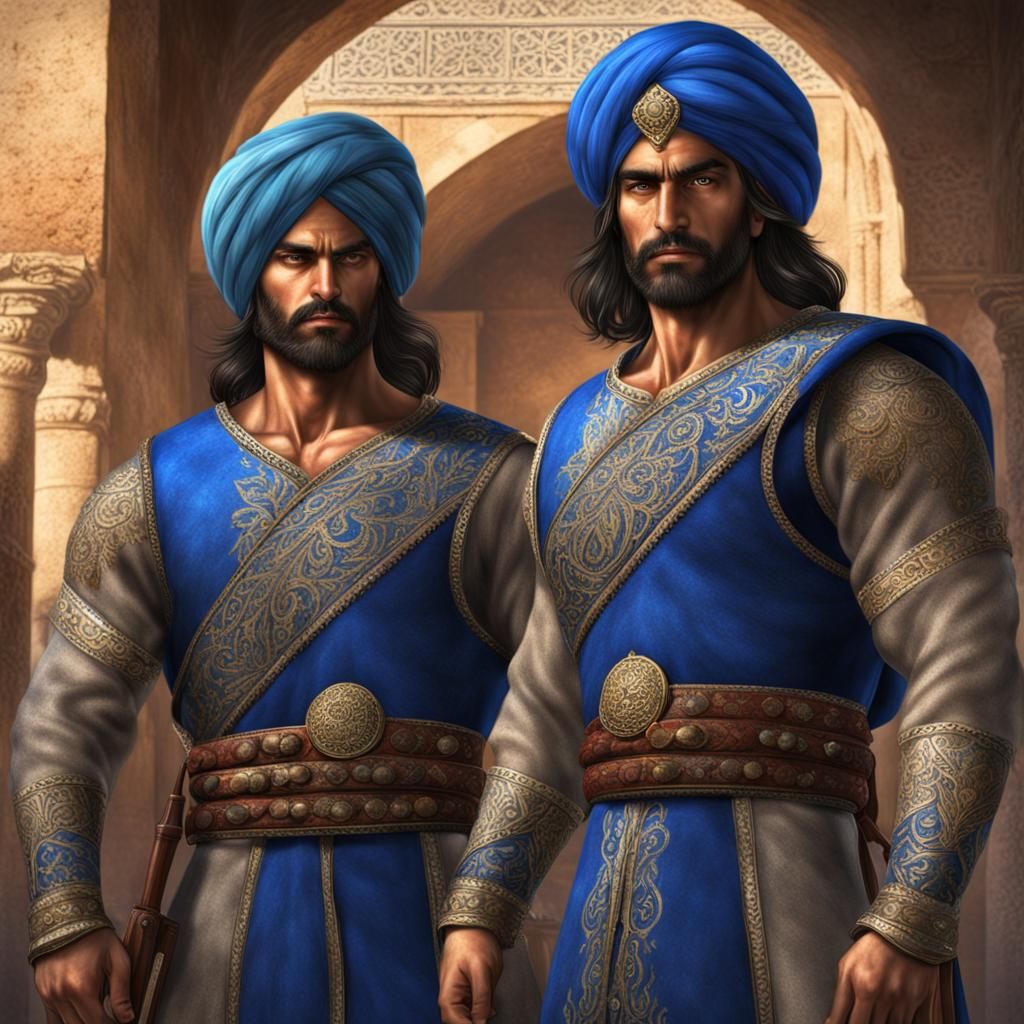 Handsome Persian Guards in Ancient Attire, Photorealistic