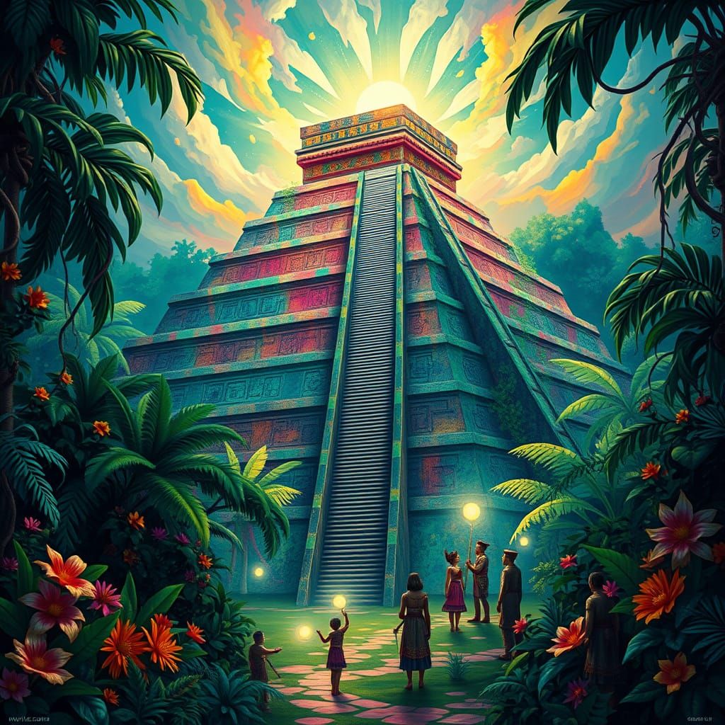 Emerald Jungle Envelops Ancient Mayan-Aztec Pyramid in Vibra...