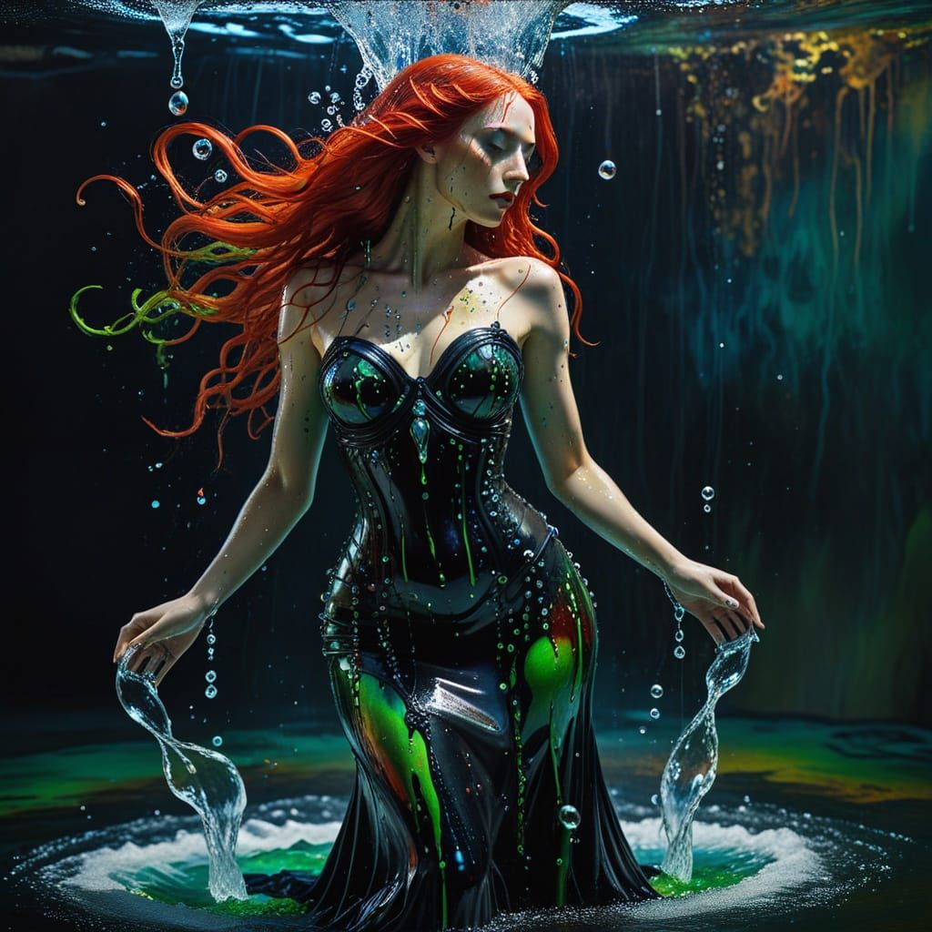 Water Goddess in Surrealist Splash Art Style