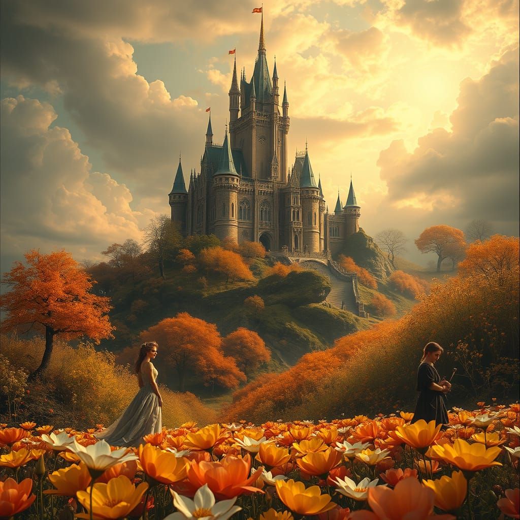 Surreal Wonderland Castle in Autumn Bloom