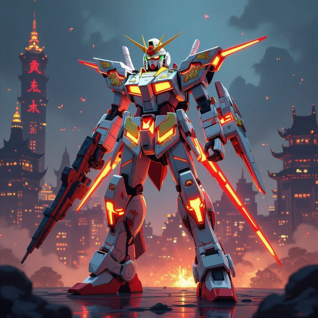 Gundam Unicorn Model in Vietnamese Flag Colors with Dragon M...