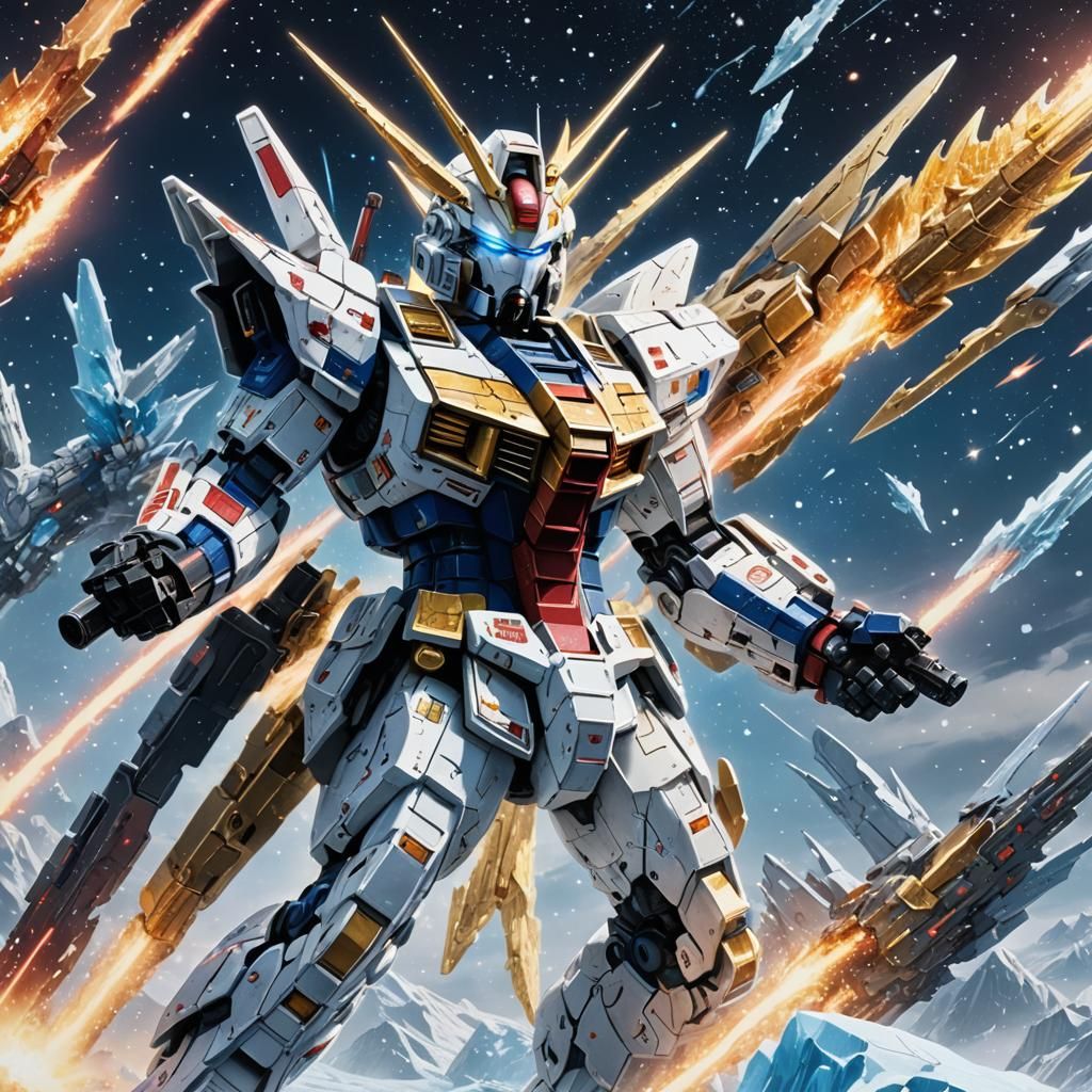 Gundam vs Ice Dragon Soaring Through Space