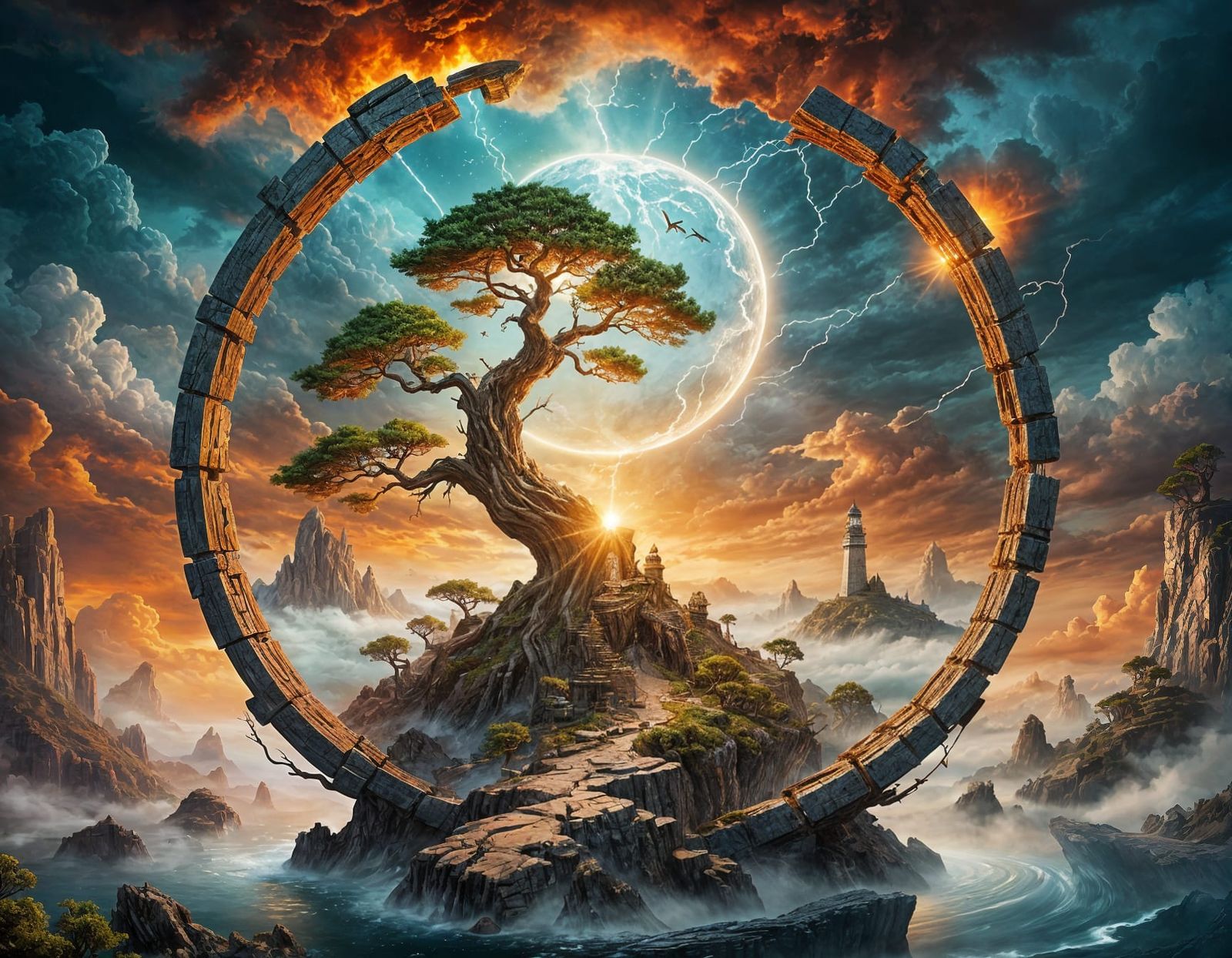 Surreal Fantasycore Portal with Stargate and Bonsai Landscap...