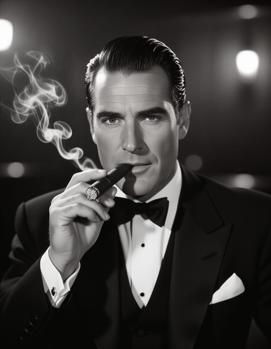 Elegant Gentleman Smoking Cigar in 1920s Style