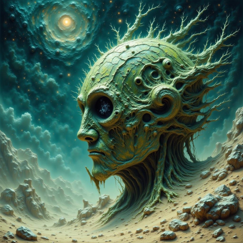 Mossy Automaton Knight Helmet in Alien Desert