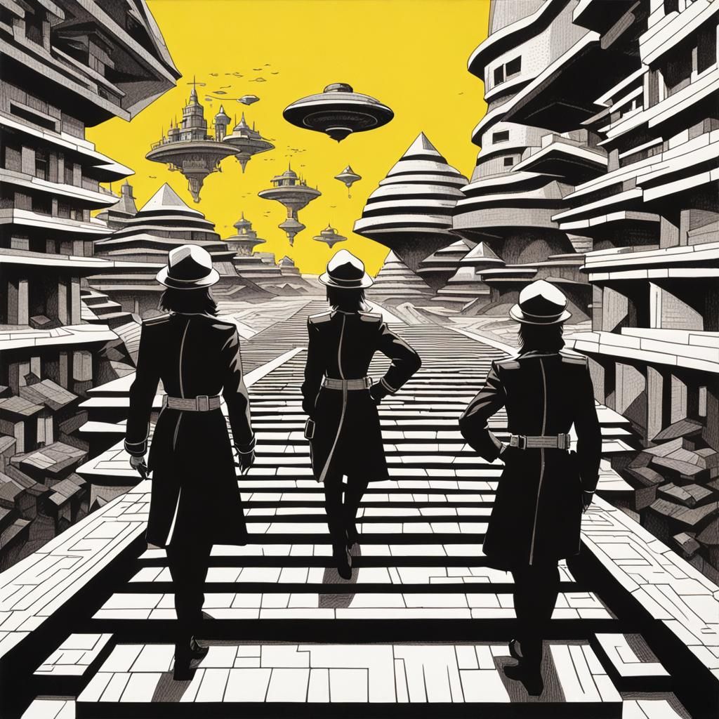 Policewomen Inspect Escher-Inspired Structures