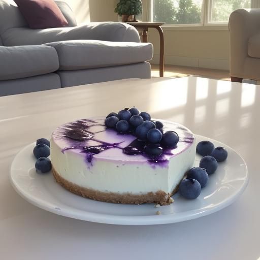 Blueberry cheesecake on a coffee table