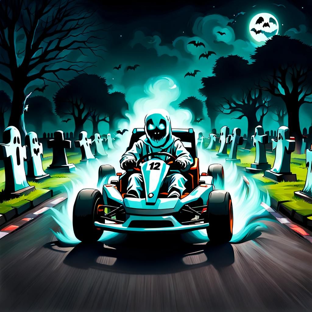 Ghosts Go-Karting Through Graveyard Scene