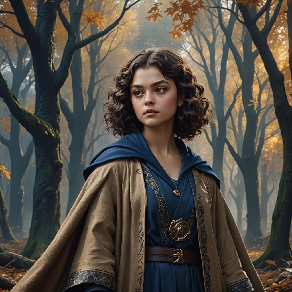 Odeya Rush in Autumn Forest, Matte Painting