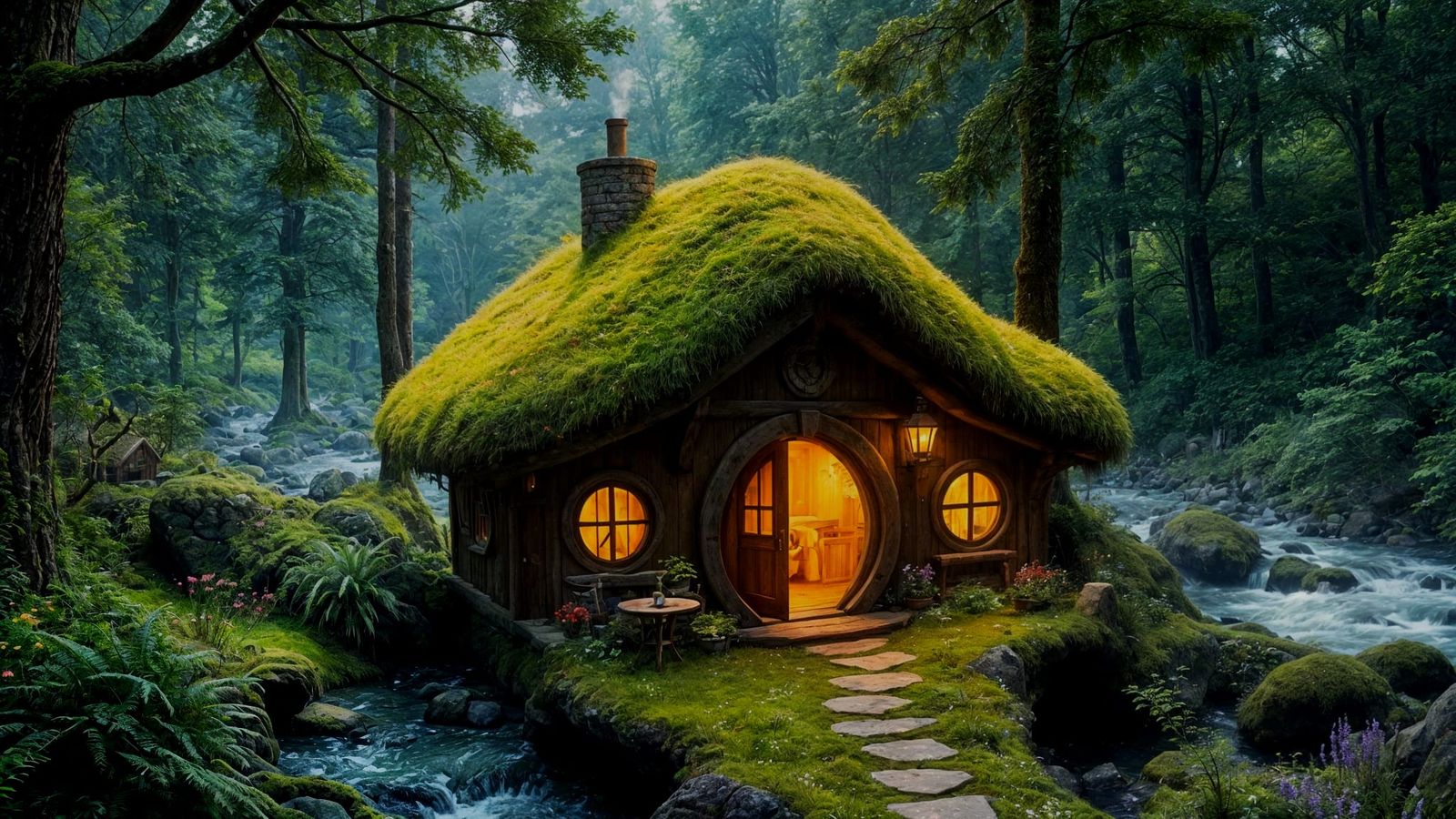 Enchanting Hobbit House in Vibrant Forest