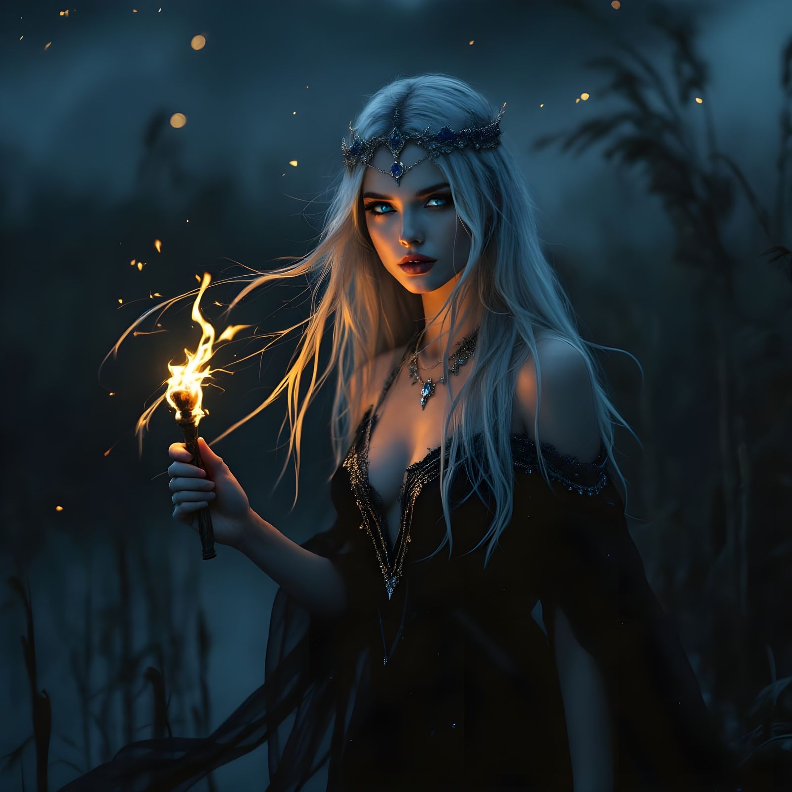 Ethereal Norse Goddess Walks the Dark Moorland