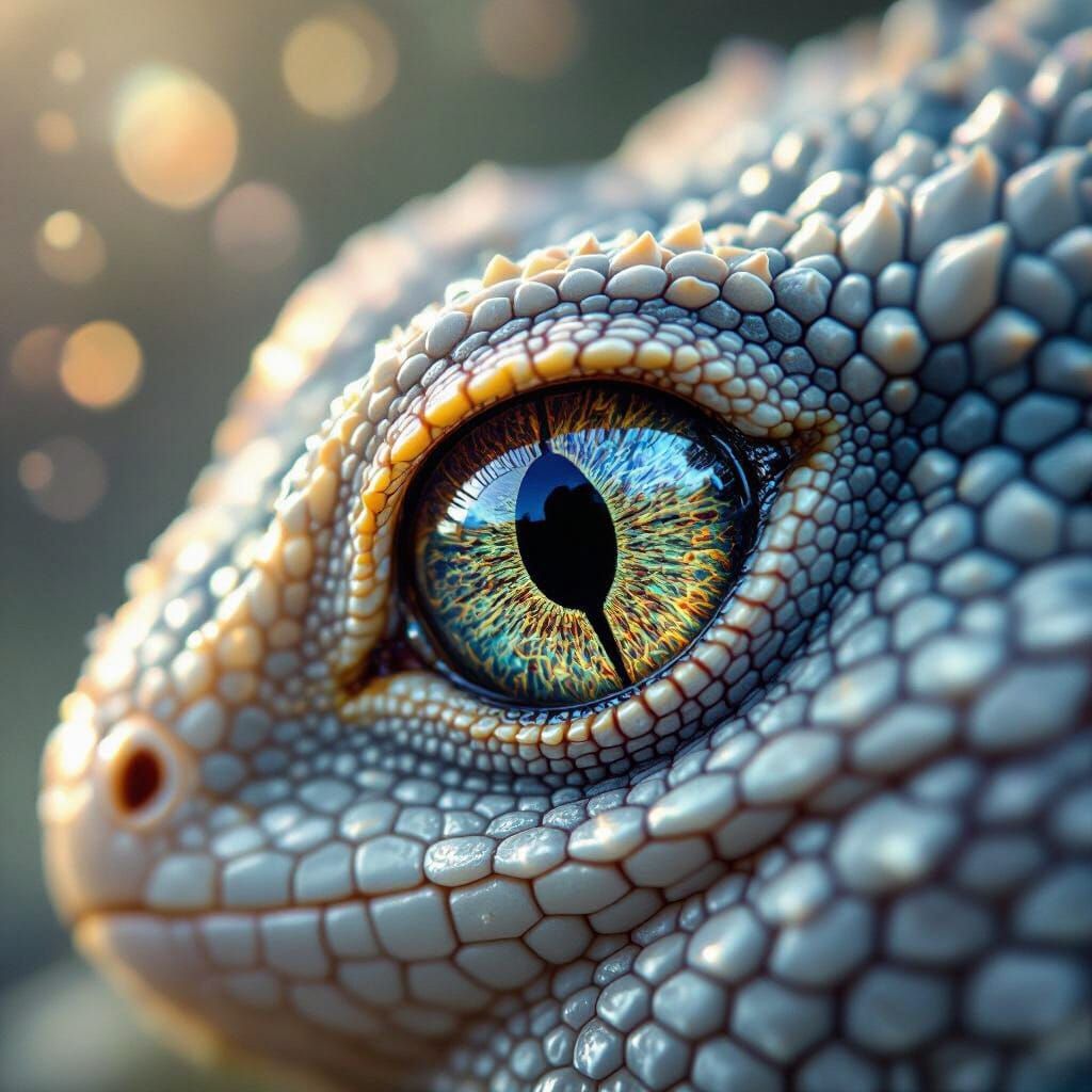 Macro Lizard Eye: Atomic Detail and Iridescent Iris