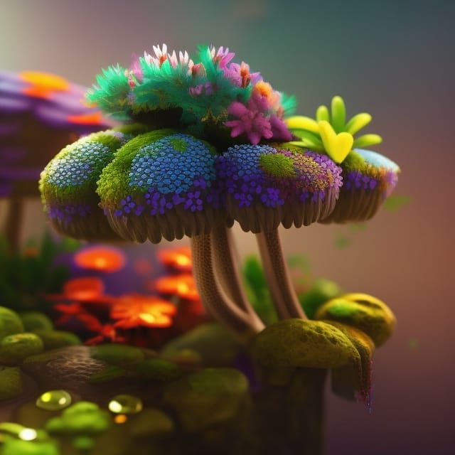 Stunning Alien Scene in Vibrant Floral Wonderland
