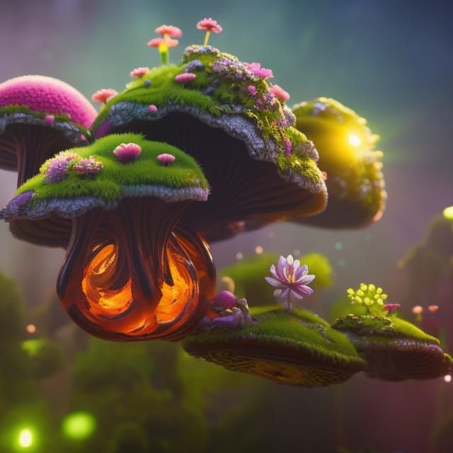 Happy Alien on Mushroom: 3D Digital Art