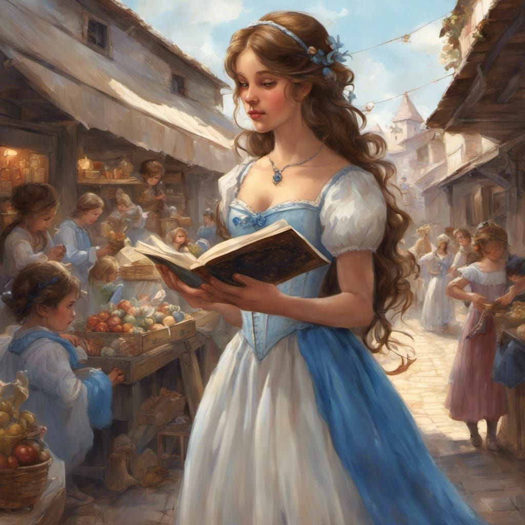 Rococo Princess Reading in Village Market