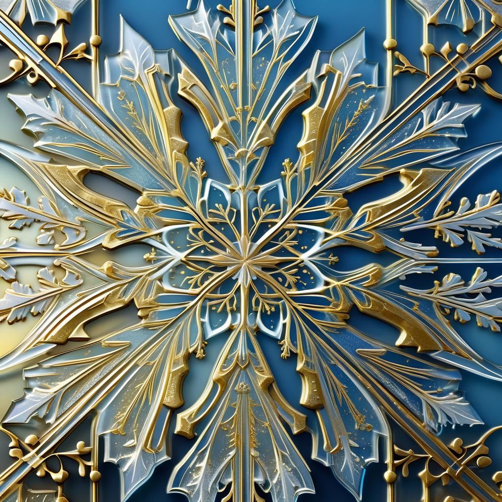 Art Nouveau Snowflake Glass Art in Gold