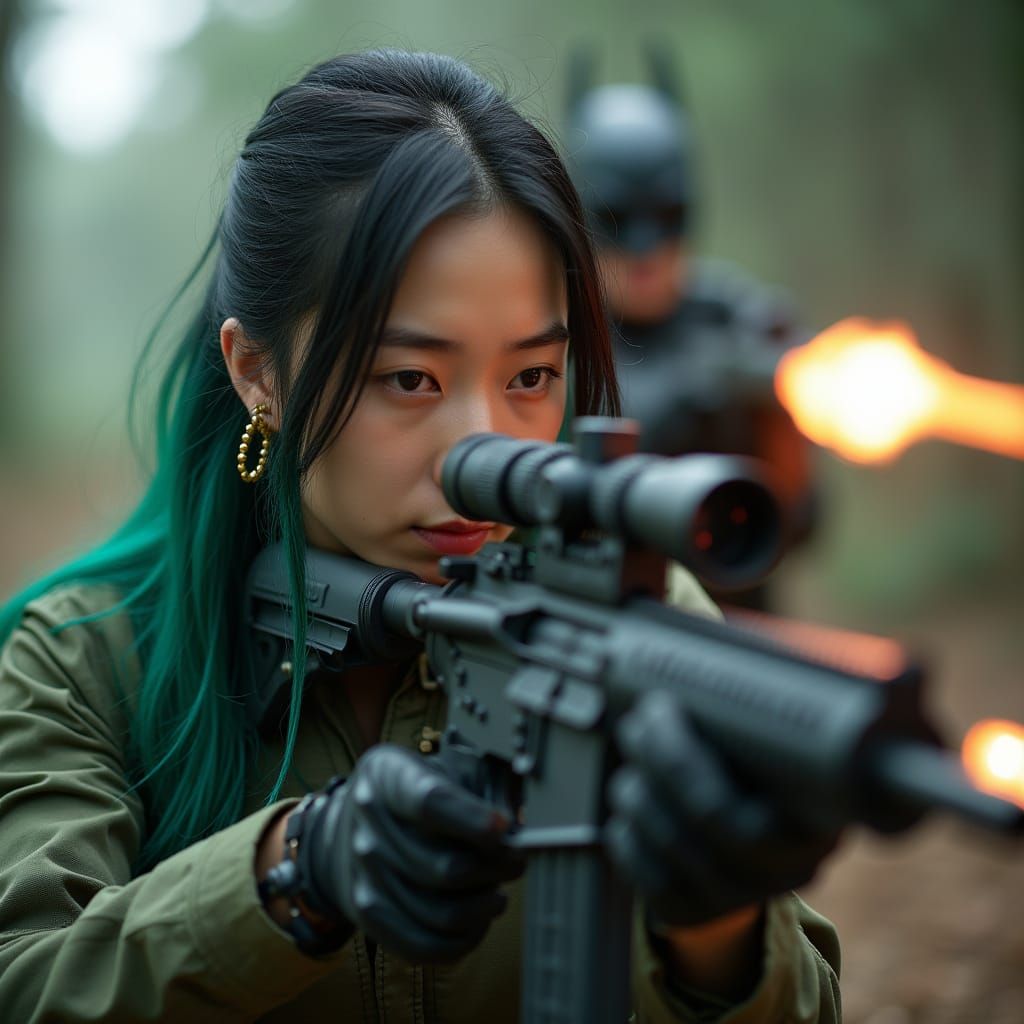 Japanese Scientist and Batman in Battlefield Photo