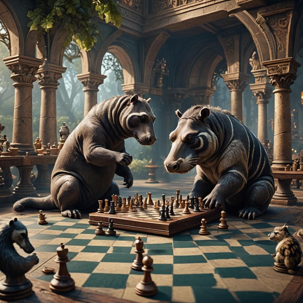 Raccoon Wins Chess Game Against Hippopotamus