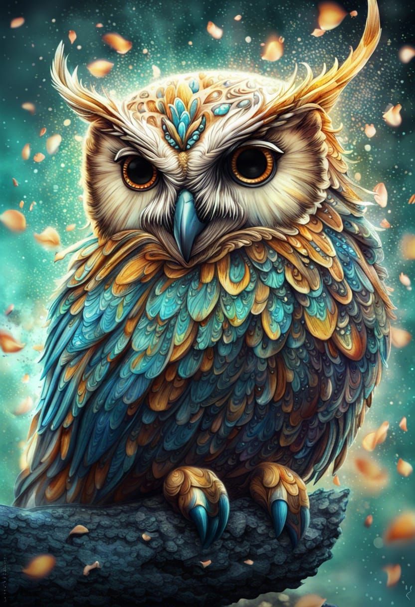 Luminous Owl Creature with Liquid Structure