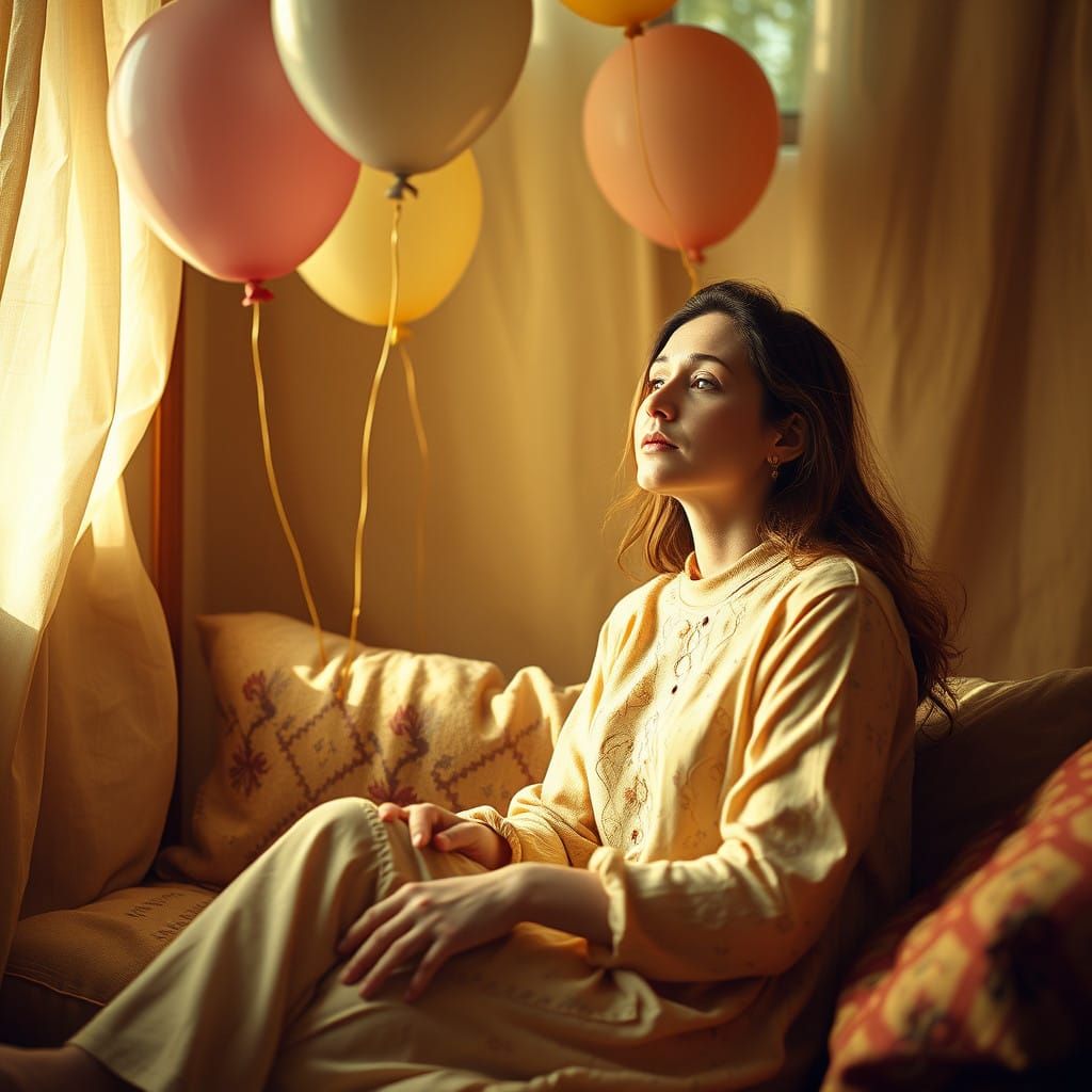 Surreal Woman Lets Go of Regrets in Dreamlike Whimsy