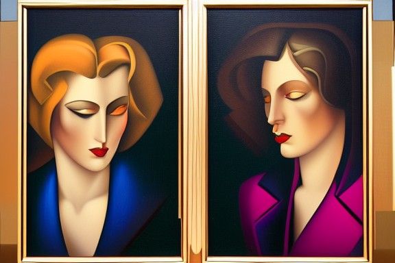 Art Deco Couple Embrace in Oil Painting Style