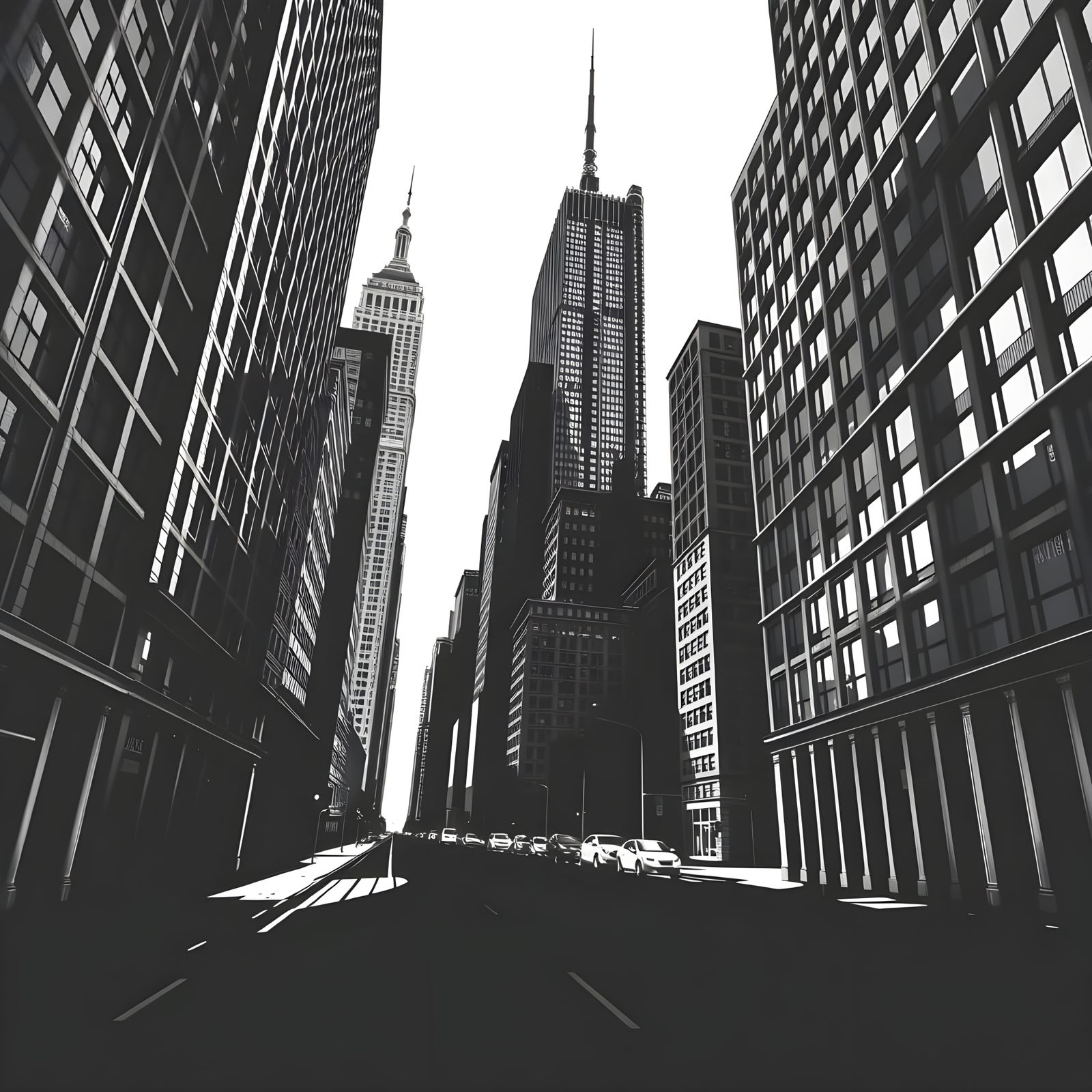 Monochromatic Skyscrapers Dominating a Desolate Cityscape